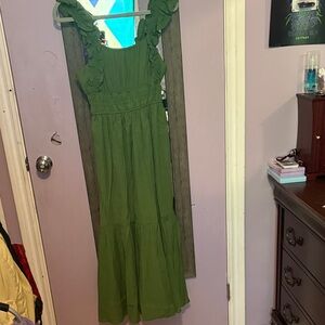 Kismet Olive Green Ruffle Strap Maxi Dress